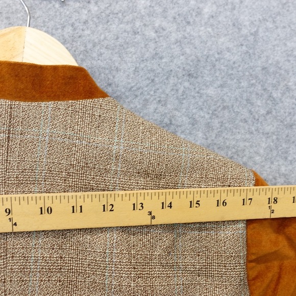Vintage Tweed Jacket Womens L 12 Brown Plaid HARVE BENARD Velvet Mandarin Collar - Picture 4 of 16